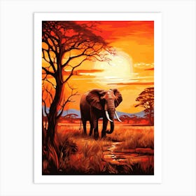 African Elephant In The Savannah Traditional Painting 2 Art Print