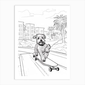 Miniature Schnauzer Dog Skateboarding Line Art 1 Art Print