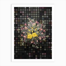 Vintage Yellow Sweetbriar Roses Flower Wreath on Dot Bokeh Pattern Art Print