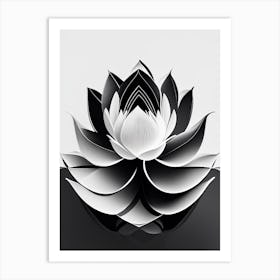 Amur Lotus Black And White Geometric 5 Art Print