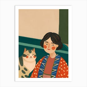 Asian Woman Girl With Cat Art Print