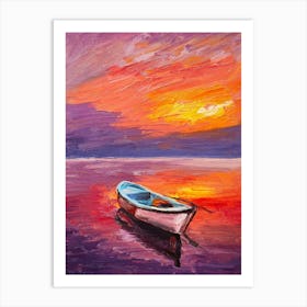 Boat At Sunset Painting Art Print