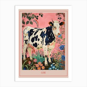 Floral Animal Painting Cow 1 Poster Art Print