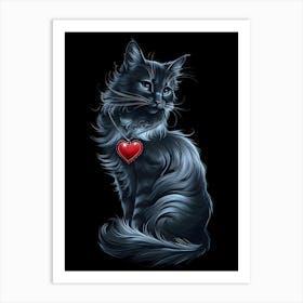 Black Cat With Heart Art Print