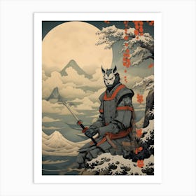 Gray Fox Japanese Illustration 3 Art Print