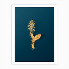 Vintage Brown Widelip Orchid Botanical in Gold on Teal Blue Art Print