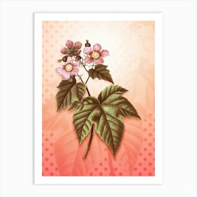 Purple Flowered Raspberry Vintage Botanical in Peach Fuzz Polka Dot Pattern n.0293 Art Print