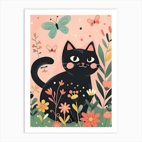 Black Cat In The Garden 1 Art Print