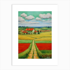 Green plains, distant hills, country houses,renewal and hope,life,spring acrylic colors.34 Art Print