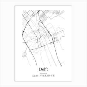 Delft,Netherlands Minimalist Map Art Print