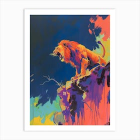 Asiatic Lion Roaring On A Cliff Fauvist Painting 3 Art Print
