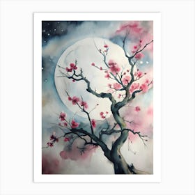 Cherry Blossom Tree With Moon 1 Art Print