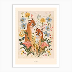 Folksy Floral Animal Drawing Puma 5 Poster Art Print