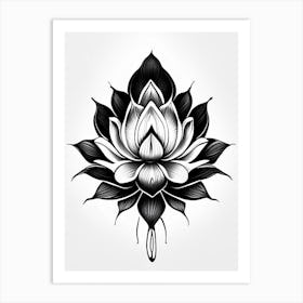 Lotus Flower, Symbol, Third Eye Simple Black & White Illustration 6 Art Print