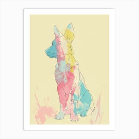 German Shepherd Pastel Watercolour Line Drawing 3 Art Print