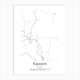 Kappeln,Germany Minimalist Map Art Print