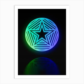 Neon Blue and Green Abstract Geometric Glyph on Black n.0204 Art Print