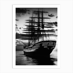 Black And White Sailing Ship Art Print