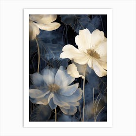 White Flowers On A Black Background Art Print