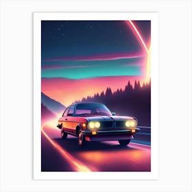 Neon Car On The Road 1 Art Print