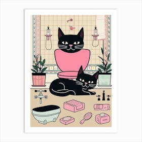 Cat In Bathroom 5 Art Print