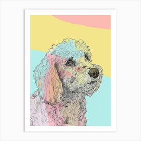 Pastel Curly Dog Line Illustration 2 Art Print