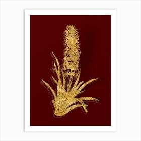 Vintage Snake Plant Botanical in Gold on Red n.0339 Art Print