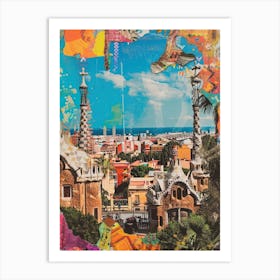 Barcelona   Retro Collage Style 3 Art Print