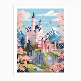 Neuschwanstein Castle   Bavaria, Germany   Cute Botanical Illustration Travel 0 Art Print