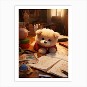 Baby Puppy's Study Session Print Art Print