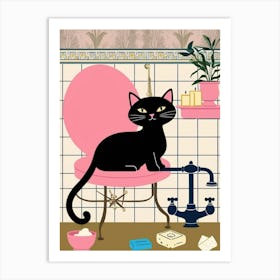 Cat In Bathroom 1 Art Print