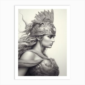 Athena Greek Goddess B&W Drawing Art Print