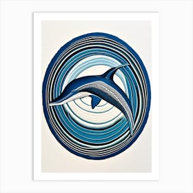 Spinner Dolphin Vintage Linocut Art Print