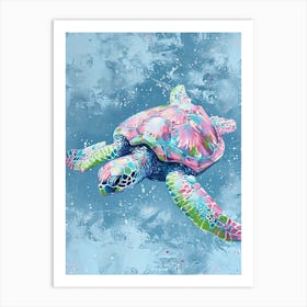 Sea Turtle Swimming Pink & Blue 2 Art Print