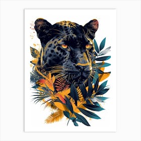 Double Exposure Realistic Black Panther With Jungle 26 Art Print