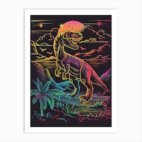 Dinosaur At Night In The Neon Desert Art Print