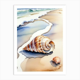 Seashell on the beach, watercolor painting 8 Art Print