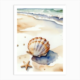 Seashell on the beach, watercolor painting 15 Art Print