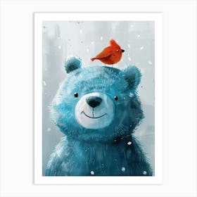 Small Joyful Bear With A Bird On Its Head 18 Art Print