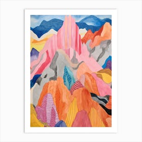 Mount Olympus Greece 3 Colourful Mountain Illustration Art Print