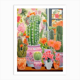 Cactus Painting Maximalist Still Life Carnegiea Gigantea Cactus  3 Art Print