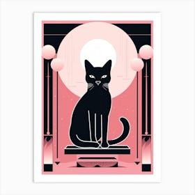 The Temperance Tarot Card, Black Cat In Pink 1 Art Print