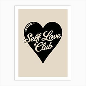 Self love retro wall art print in black and beige Art Print