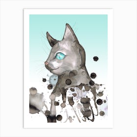 Wild grunge cat Art Print