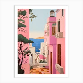 Faro Portugal 2 Vintage Pink Travel Illustration Art Print