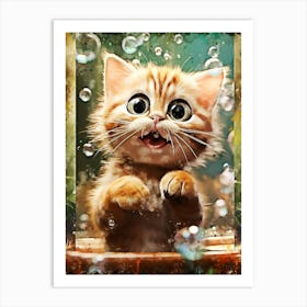 Cat With Bubbles Art Print