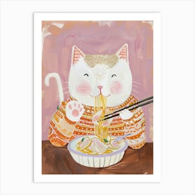 Cosy Cat Pasta Lover Folk Illustration 3 Art Print