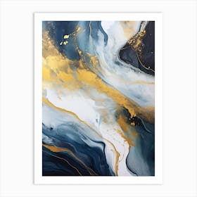 Gold And Blue Abstract Painting 1 Art Print