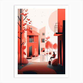 City In Autumn, minimalism, red Art Print