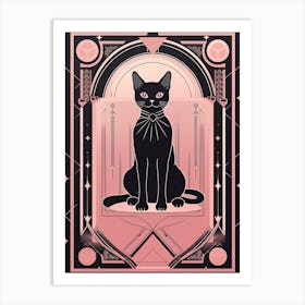 The Tower Tarot Card, Black Cat In Pink 3 Art Print